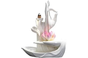 XUDREZ Cascata di loto Bruciatori d'incenso a riflusso con 20pcs Cono d'incenso a riflusso, Home decor Ceramic Backflow Incenso Cono Holder Burner