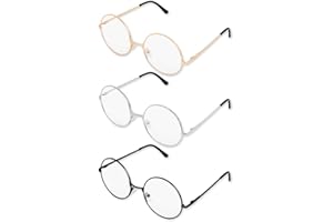 SCSpecial Montature Occhiali da Vista in Metallo Tondo Occhiali Retrò Metallo Lente Trasparente, Unisex, Colore Nero, Oro, Argento, 3 Paia