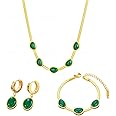 NUMAAF: 18K Gold-Plated Stainless Steel Jewelry Set -Necklace, Bracelet, and Earrings with Emerald Stones | Tarnish-Resistant, Fade-Proof, Ideal for Weddings and Everyday Wear Ready-to-Gift Packaging.