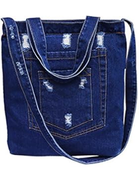 Crafeel Henkeltaschen Schultertaschen Damen Denim Tote Bags Dunkelblau Hellblau