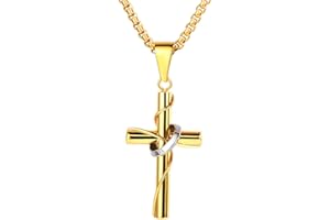 FaithHeart Collana Uomo Collana Croce Uomo Crocifisso Cristiana Catena Regolabile 55+5cm in Acciaio Inox/Oro/Nero Gioielli Protezione Battesimo Cattolico per Ragazzi Bambini