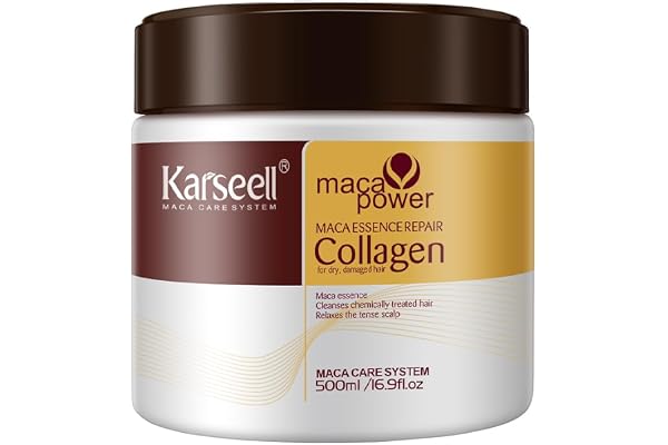 Karseell Collagen Masque Cheveux 500ml, Maca Essence Huile d'Argan Masque Cheveux, Réparation Profondeur pour Secs et AbiméS Tous Types de Cheveux