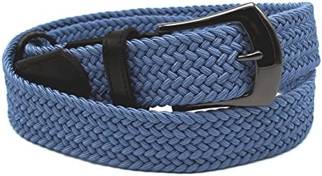 TeaberryLand Men's Elastic Braided Belt with Metal Buckle and Double Loops (Sky Blue)