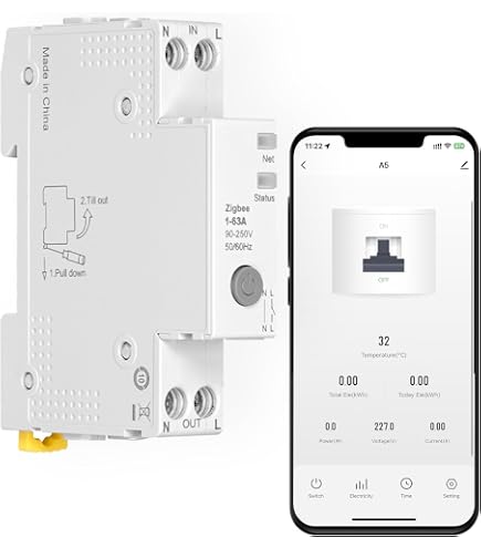 3P+N WiFi-schakelaar – 63A, DIN-rail 18 Mm, Met Timer, Spraakbediening En EweLink-app Voor Afstandsbediening