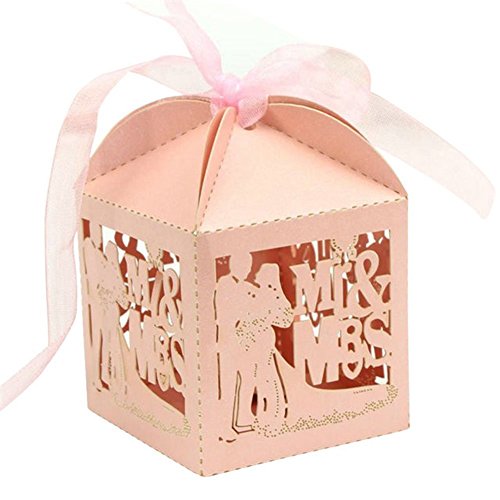 lavinaya 50/lot MR & MRS Hochzeit Süßigkeiten Box Geschenk Favor Boxen mit Band Party Event Dekoration Pink - 3
