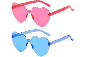 Meleager Randlose Herz Brille, Herzförmige Sonnenbrille Rosa e Blau, 2 Stück Sonnenbrillen Set Party, Vintage Herzform Brille, Hippie Brille Herz 90er, für Party, Hochzeit, Karneval, Halloween