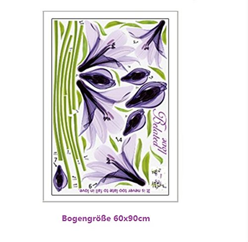 HALLOBO® XXL Wandtattoo Lily Wandaufkleber Wandsticker Wall Sticker Schmetterling Blumen Wohnzimmer Schlafzimmer Deko - 6