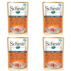 Heads Up For Tails Schesir Wet Cat Food Tuna and Chicken with Shrimps Pouch - 50 g (Pack of 4)