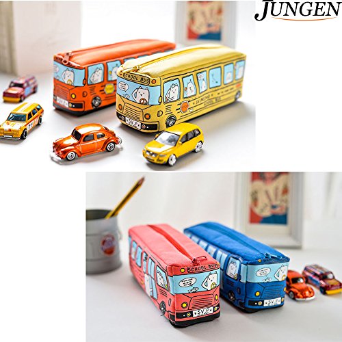 JUNGEN Bolso de l  piz Caja creativa del l  piz de la forma del autob  s Bolso grande de la pluma de la capacidad bolsa de papeler  a para estudiantes  Azul 