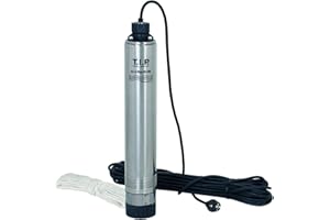 T.I.P. AJ 4 Plus 95/40 Pompe Submersible pour Puits Profonds en Inox Débit 5500 l/h Hauteur de Refoulement 40 m Pression d'Eau 4,0 bar Puissance nominale 900 W 6 Roues Flottantes Couleur Noir Argent