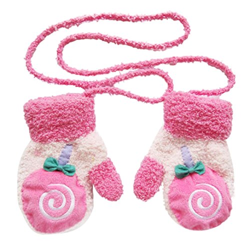 Kids Winter Gloves, Koly® Newborn Unisex Baby Warm Cartoon Coral Velvet Fleece Gloves (Watermelon Red)