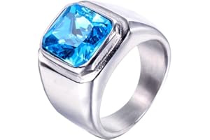 HIJONES Mens Stone Ring Stainless Steel Large Square Zirconia Vintage Statement Rings