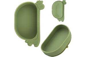 NOHLERLIFE Silikonowa płyta ssąca dla niemowląt, wzór żyrafy 2 w 1 – talerz treningowy dla małych dzieci, talerz do samodzielnego karmienia, miska do naczyń, antypoślizgowa, pasuje do większości tac do krzeseł, bez BPA, nadaje się do kuchenki mikrofalowej (endywia)