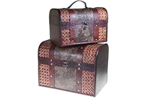 CHRISTIAN GAR Juego de 2 Baúles de Madera Decorada con Mimbre y asa. (29,5 x 22 x 19,8 cm) - Baúles Decorativos AC-012