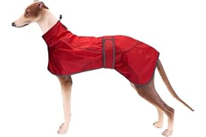 Geyecete Dog Jacket Adjustable Lightweight Raincoat with Reflective Straps and Harness Hole, with Adjustable Bands, Greyhound -Red-M