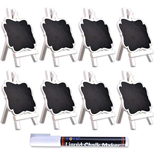 UCEC Mini Tableaux à Mémos en Bois avec Support Panneaux à Message, Lot de 8 avec un Crayon Feutre pour Babillards Signes Mariages Fêtes Restaurant Café et Bar