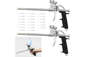 Huucozn 2 Stück Schaumpistole PU Pistolenschaum Schaumpistolen Bauschaumpistole mit 20 Düse Foam Gun Metall Brunnenschaum Pistolenschäumen Dosierpistole Bauschaum Pistole für PU-Schäume Schaum