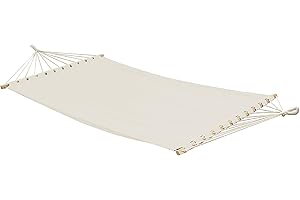 ‎AMANKA AMANKA XXL Rod Hammock 200 x 120 cm Beige - Double Hammock for 2 People - Large Hammock with Spreader Bar Outdoor & Indoor - Balcony Garden Patio Camping - Travel Hanging Lounger Made of 100% Cotton