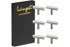 heimzeit Pomelli Armadio per Porte, Cassetti e Comodini in Acciaio Inox di Alta Qualità [6 Pezzi, a forma di T] Colore: Argento, Design Elegante, Pomelli per Mobili con impugnatura a un foro e viti