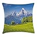 Produktbild XIAOYI Modern Decor Throw Pillow Cushion Cover, Panoramic View in Alps with Fresh Green Meadow and Blooming Flowers Image, Decorative Square Accent Pillow Case, 18 X 18 inches, Green Blue