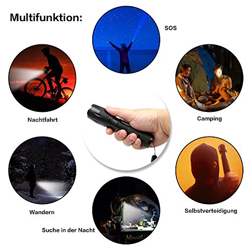 Lunaoo 1000 Lumen LED Taschenlampe, Superhelle Zoombare HandLampe mit Einstellbaren Fokus und 5 Leuchtmodi für Fahrradfahren Camping Außen Outdoor Haushalt Büro usw. - 6