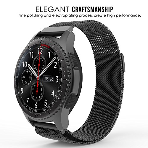 MoKo Samsung Gear S3 Frontier / Classic / Moto 360 2nd Gen 46mm Watch Armband – Edelstahl Milanese Magnet Uhr Band Strap Uhrenarmband Replacement für Samsung Gear S3 Classic Samrtwatch, Schwarz (Nicht für Gear S2 Classic) - 5