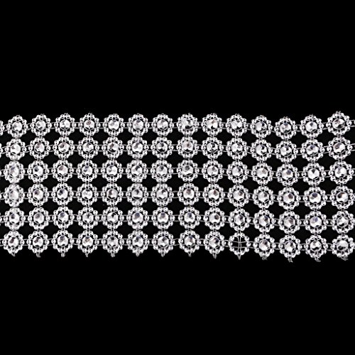 MagiDeal 10 Yards 6-reihig Blume Strasssteine selbstklebend Glitzersteine Kristalle Band Silber - 5