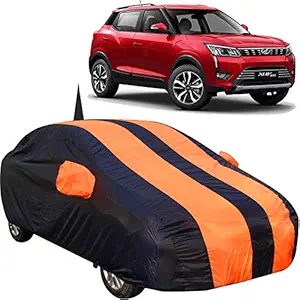 The Autostory 190 Taffeta Water Resistant Car Body Cover Compatible with Mahindra XUV 300 with Mirror & Antenna Pockets (Orange/Navy Blue)