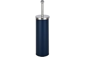Novel Solutions Bathroom Toilet Brush and Holder. Simple and Modern Matt Blue Finish, Durable Stainless Steel Handle with Round Lid and Strong Dense Bristles, Powder Coated Steel