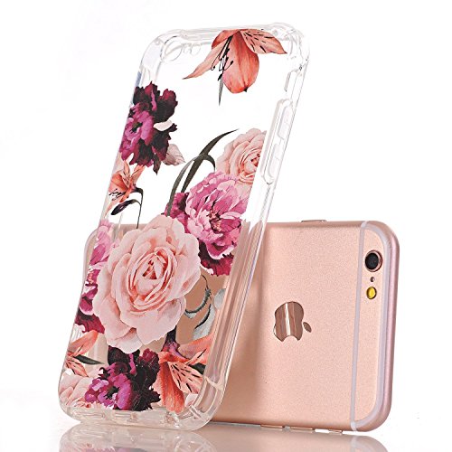 iPhone 6 6S Case with flowers, LUOLNH Slim Shockproof Clear Floral Pattern Soft Flexible TPU Back Cover [4.7 inch] -Purple Rose