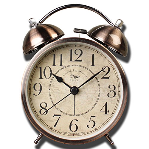 SAYTAY Classic Retro Desk Clock, Super Loud Alarm Clock Non Ticking Bell Movement Bedside Clock with Night Light,Battery Operated Quartz for Bedroom,Livingroom,Study Room,Kitchen etc (cooper)