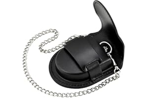 Tiong Vintage Black/Brown PU Leather 45 mm Pocket Watch Pouch Men Storage Holder Pocket Watch Protector Stand with Chain for Men
