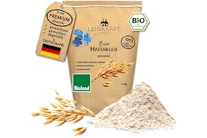 ‎LEINKRAFT BODENSEE Deutsche Bio-Haferkleie gemahlen feines Mehl mit Keim Proteinreich 750g hoher Ballaststoffgehalt