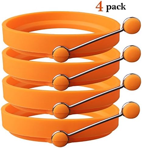TaleeMall Nonstick Silicone Egg Ring Pancake Moulds, Round Egg Rings Mold (4 Pack) (Orange)