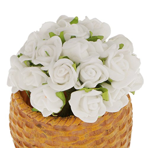 Gazechimp Blumenstrauß / 100Pcs Mini Künstliche Rosen Rosenköpfe Blumen Hochzeit Vase Tisch Dekor – Weiß, 10cm - 4
