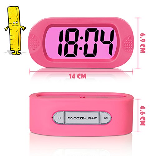 ZHPUAT Digital-Wecker Tischuhr mit Silikonhülle Snooze Bunten Licht Stoßfest ideales Geschenk Für Kinder(Rosa) - 4