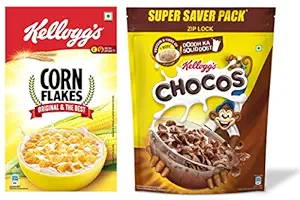 Kelloggs Combo, Kelloggs Chocos, High in Protein, B Vitamins, Calcium And Iron, 1.2kg Pack and Kelloggs Corn Flakes Original, 475g