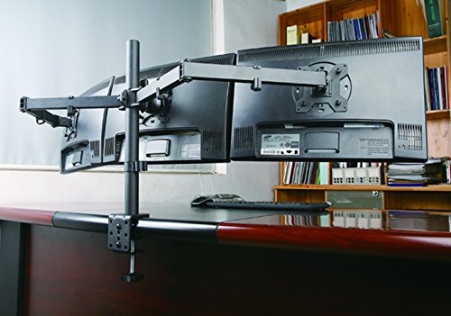 AM23T Fully Adjustable Triple Arm LED LCD Desk Mount Bracket Stand Gaming Station for Three 16-27″ Screens with 45° Tilt, 180° Swivel & Height Level Adjustment (Schreibtisch Halterung) - 5