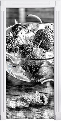 Monocrome, Fresh strawberries in ice cubes, Format: 200x90cm, door frame, door stickers, door decoration, door stickers