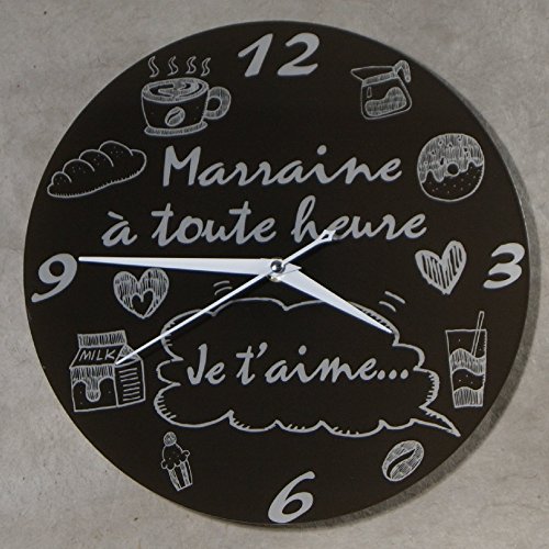 (HgMr) Horloge Je t'aime Marraine - Cadeau pour Marraine : Anniversaire, Noël, Baptême,Communion.