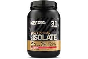 Optimum Nutrition ON Gold Standard 100% Isolate, Proteína Whey Pura, BCAA y Glutamina Naturales, Pre y Post Entrenamiento, Sabor Fresa, 31 Dosis, 930 g