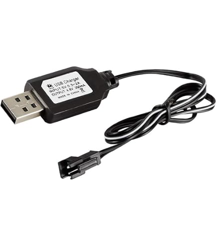 Oilmal Cavo di ricarica, cavo di ricarica USB, caricabatterie per batterie Ni-Cd Ni-MH, pack di batterie SM-2P, adattatore di presa 4,8 V, uscita 250 mA per giocattoli per auto