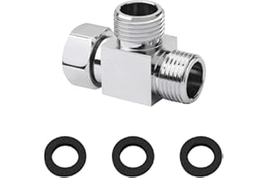 KEWEIDING G1/2" Diverter Valve Brass 3 Way T Shape Adapter Universal Shower System Component Replacement Part Water Diverter Valve Shower Hose Splitter for Handheld Bidet and Sprayer, Chrome