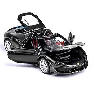 FunBlast Die-Cast Model Car Toy - Push & Go Car Toy | Metal Car 1:32 Pull Back with 3 Openable Doors, Engine Cover, Tail with Front and Rear Light & Music Toy Car for Boys,Kids|Children. (Red) (Black)
