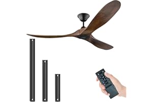 Deckenventilator Ohne Licht, Moderner Deckenventilator Mit Fernbedienung,3-Blatt-Deckenventilatoren,DC Motor Energiesparend,FüR Terrasse, Wohnzimmer, Schlafzimmer, BüRo, Sommerhaus Usw (132cm/52")