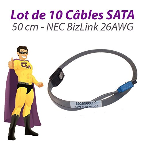 Preisvergleich Produktbild Pack x10 Kabel sata NEC BizLink 6935060000 26AWG Powermate VL350 50cm grau