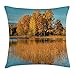 Produktbild Nature Throw Pillow Cushion Cover, Tree Bushes Rural Countryside Scandinavian October Morning Autumn Season Image, Decorative Square Accent Pillow Case, 18 X 18 Inches, Marigold Blue