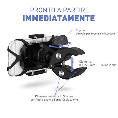VicTsing Supporto Bici Porta Cellulare Bici, Porta Cellulare Moto Supporto Manubrio Universale Rotabile a 360 Gradi per iPhone 8/8Plus/7/7Plus/6/6s, Galaxy S8/S8 Plus/S7 e altri 3.5-5.8 Pollici, Nero