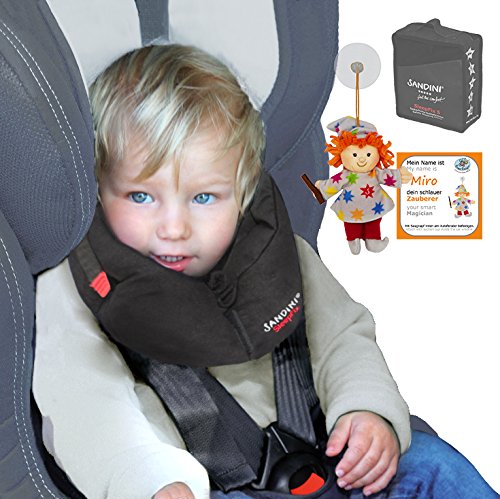 SANDINI SleepFix S Children Safety pillow - head support car/ bicycle - Complete set basic BLACK- incl. FREE BAG