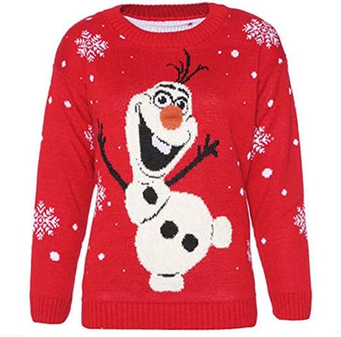 New Ladies Mens Christmas Xmas Unisex Jumper Sweater Retro Novelty Vinatage (Olaf Frozen/red, L / Large)